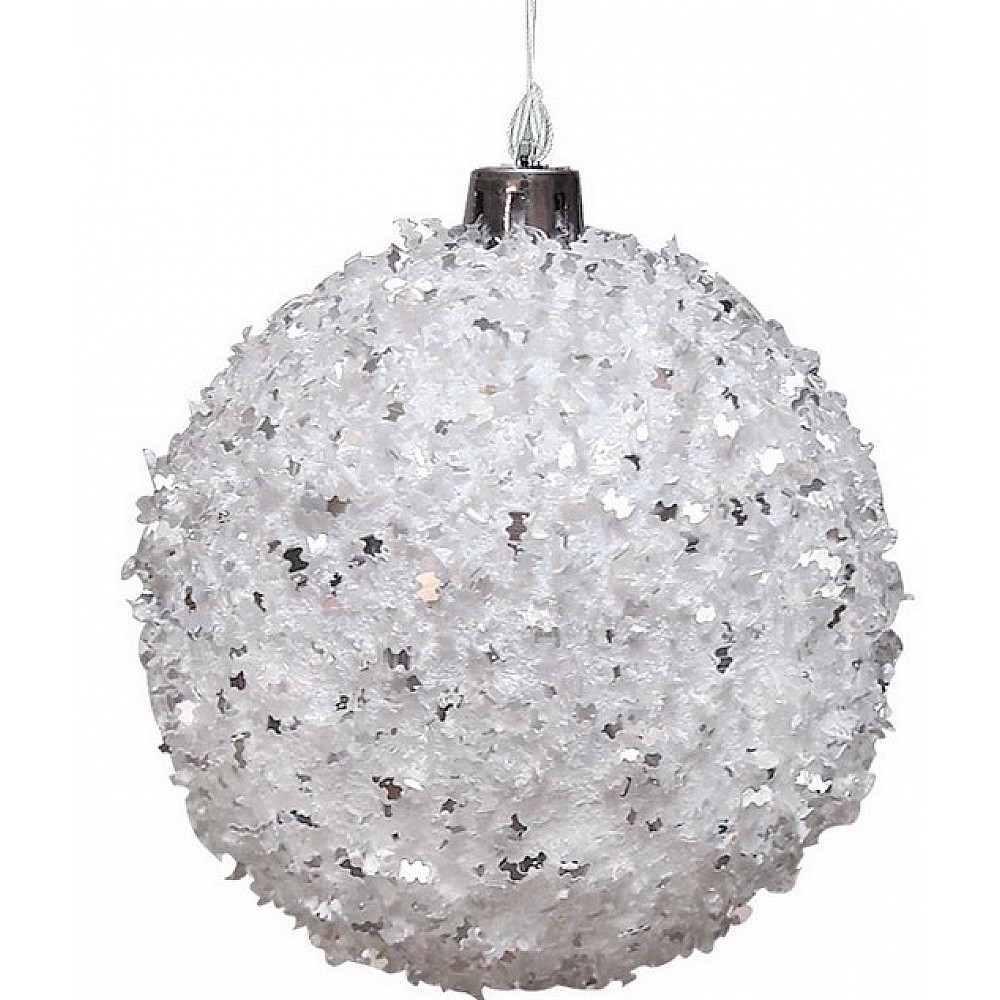 Lianos-Λευκή Πλαστική Χριστουγεννιάτικη Μπάλα Με Γκλίτερ 8cm