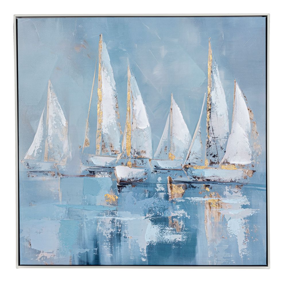 SAIL BOATS ΕΛΑΙΟΓΡΑΦΙΑ 80x80 ΕΚ ΜΕ ΑΣΗΜΙ ΚΟΡΝΙΖΑ ΣΕ ΤΥΠΩΜΕΝΟ ΚΑΜΒΑ