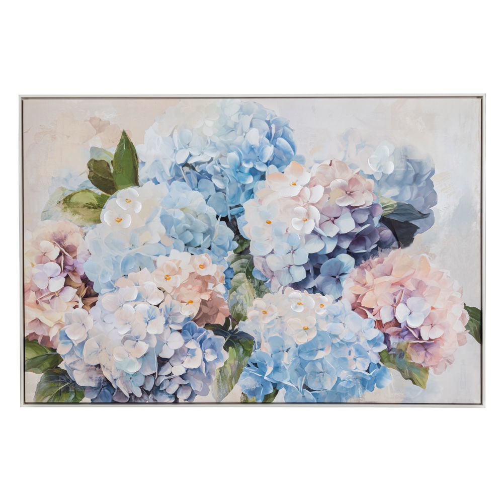 HYDRANGEA ΕΛΑΙΟΓΡΑΦΙΑ 120x80 ΕΚ ΜΕ ΑΣΗΜΙ ΚΟΡΝΙΖΑ ΣΕ ΤΥΠΩΜΕΝΟ ΚΑΜΒΑ