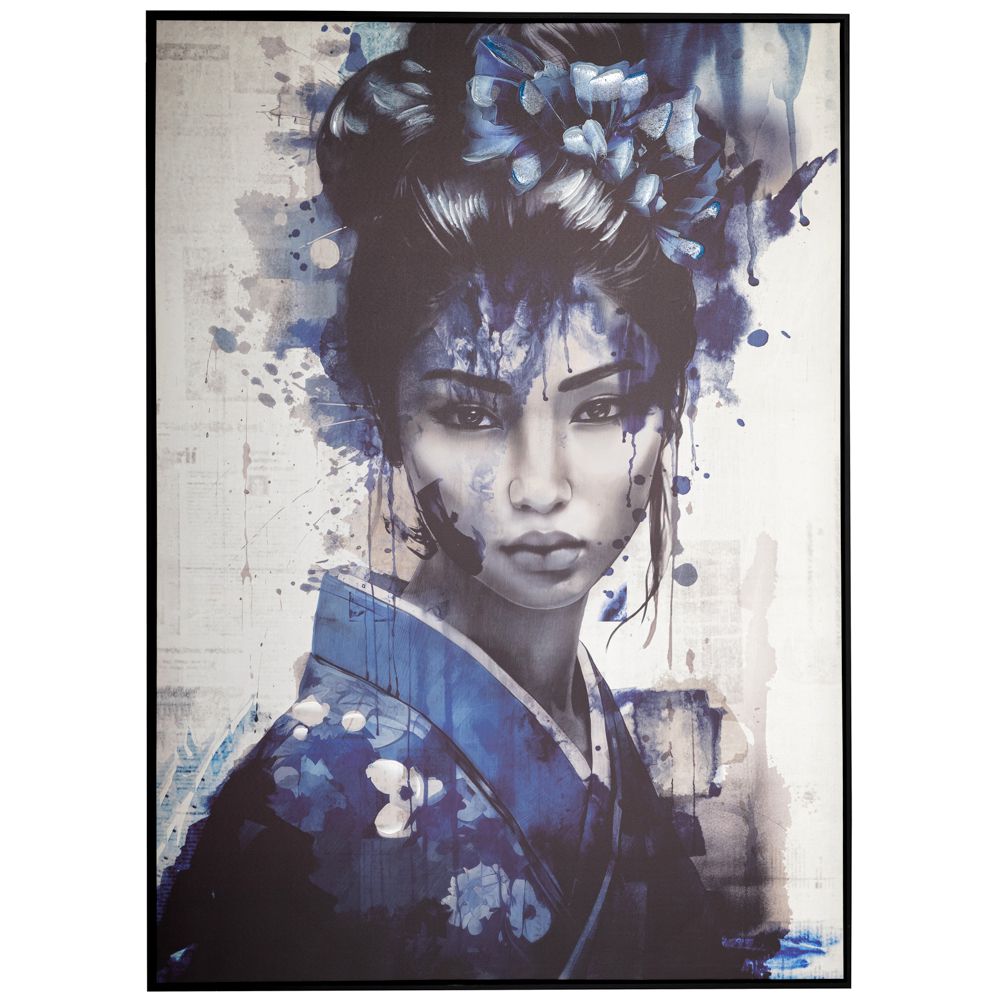 BLUE JAPANESE GIRL ΠΙΝΑΚΑΣ 103x143ΕΚ ME ΜΑΥΡΗ ΚΟΡΝΙΖΑ ΣΕ ΤΥΠΩΜΕΝΟ ΚΑΜΒΑ