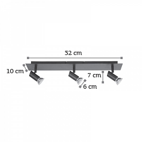 InLight Επιτοίχιο σποτ από μέταλλο σε μαύρη απόχρωση 3XGU10 D:32cm (9078-3Φ-Μαύρο)