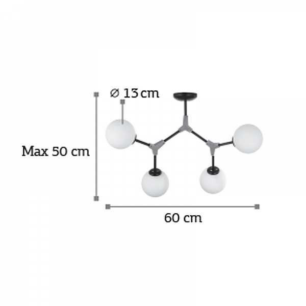 InLight Κρεμαστό φωτιστικό από μαύρο μέταλλο και λευκή οπαλίνα 4XE27 D:60cm (6167-4-NM)
