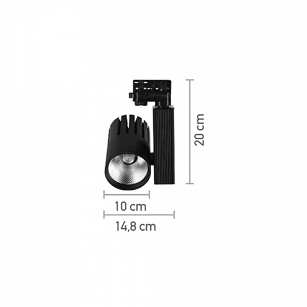 InLight Σποτ τριφασικής ράγας LED 30W 3000K σε μαύρη απόχρωση D:10cmX20cm (T00801-BL)