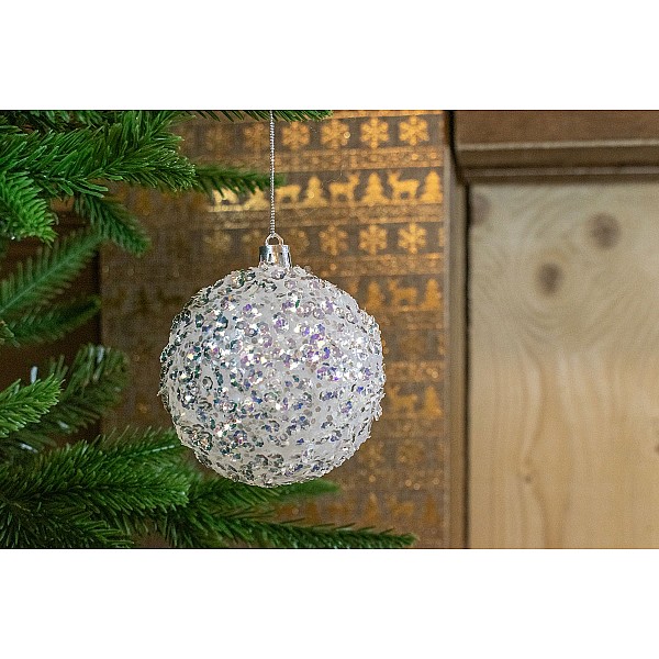 Χριστουγεννιάτικη Μπάλα Λευκή Πέρλες 8cm CD19-4131-1