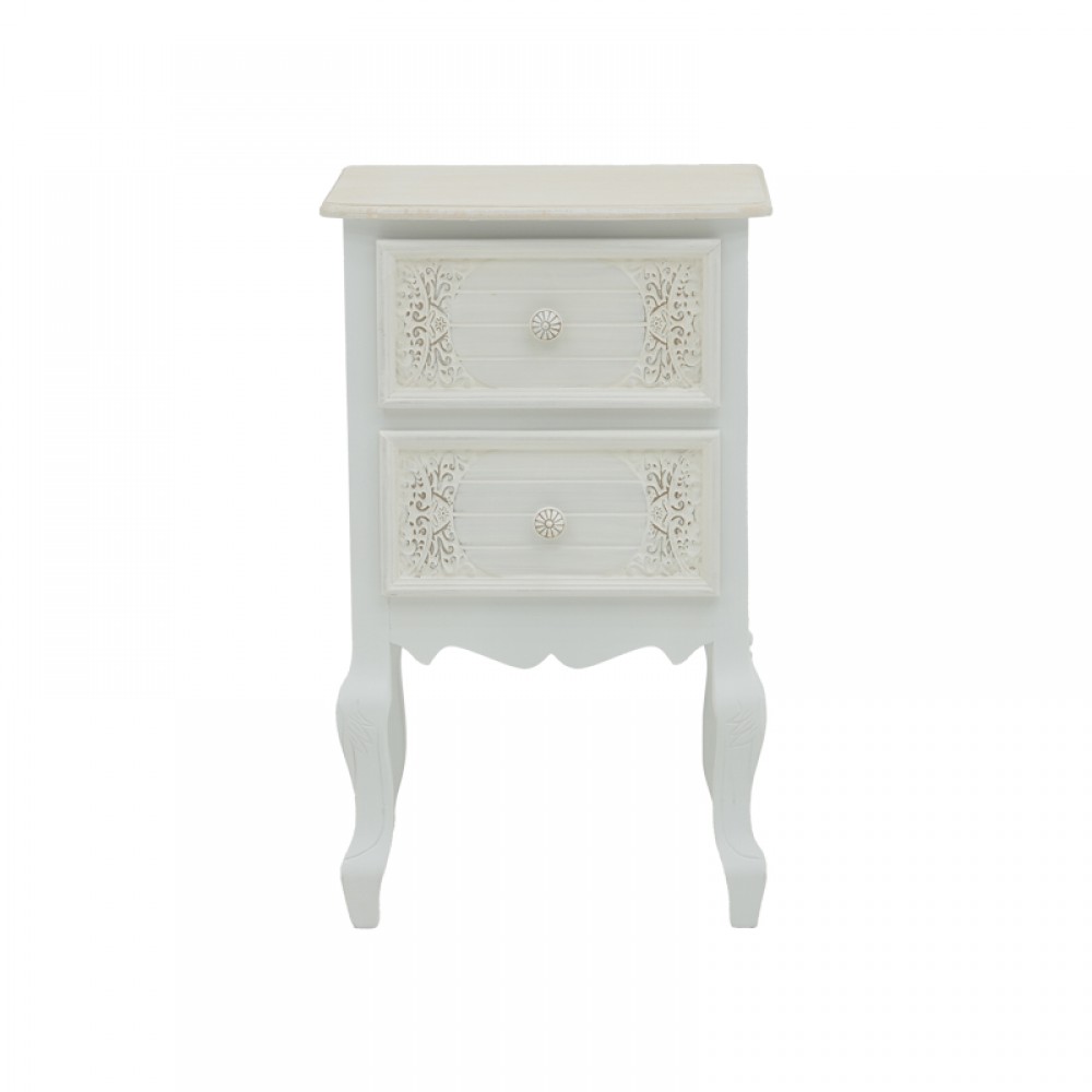 Κομοδίνο Pazlen Inart mdf σε λευκή αντικέ απόχρωση 40x45x65εκ