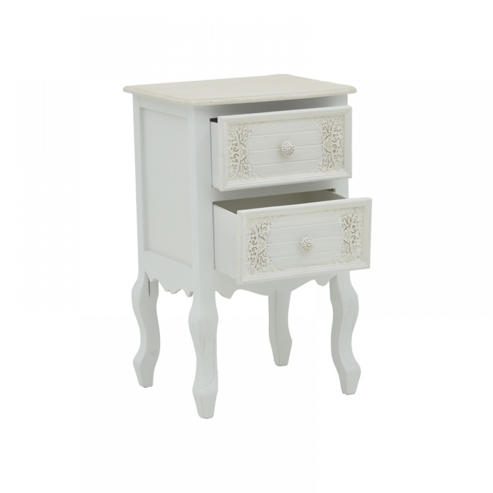 Κομοδίνο Pazlen Inart mdf σε λευκή αντικέ απόχρωση 40x45x65εκ