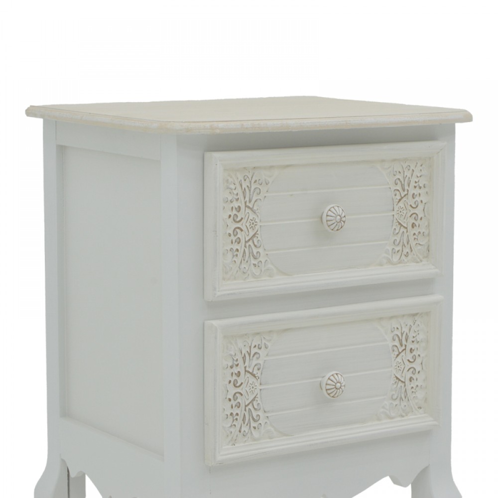 Κομοδίνο Pazlen Inart mdf σε λευκή αντικέ απόχρωση 40x45x65εκ