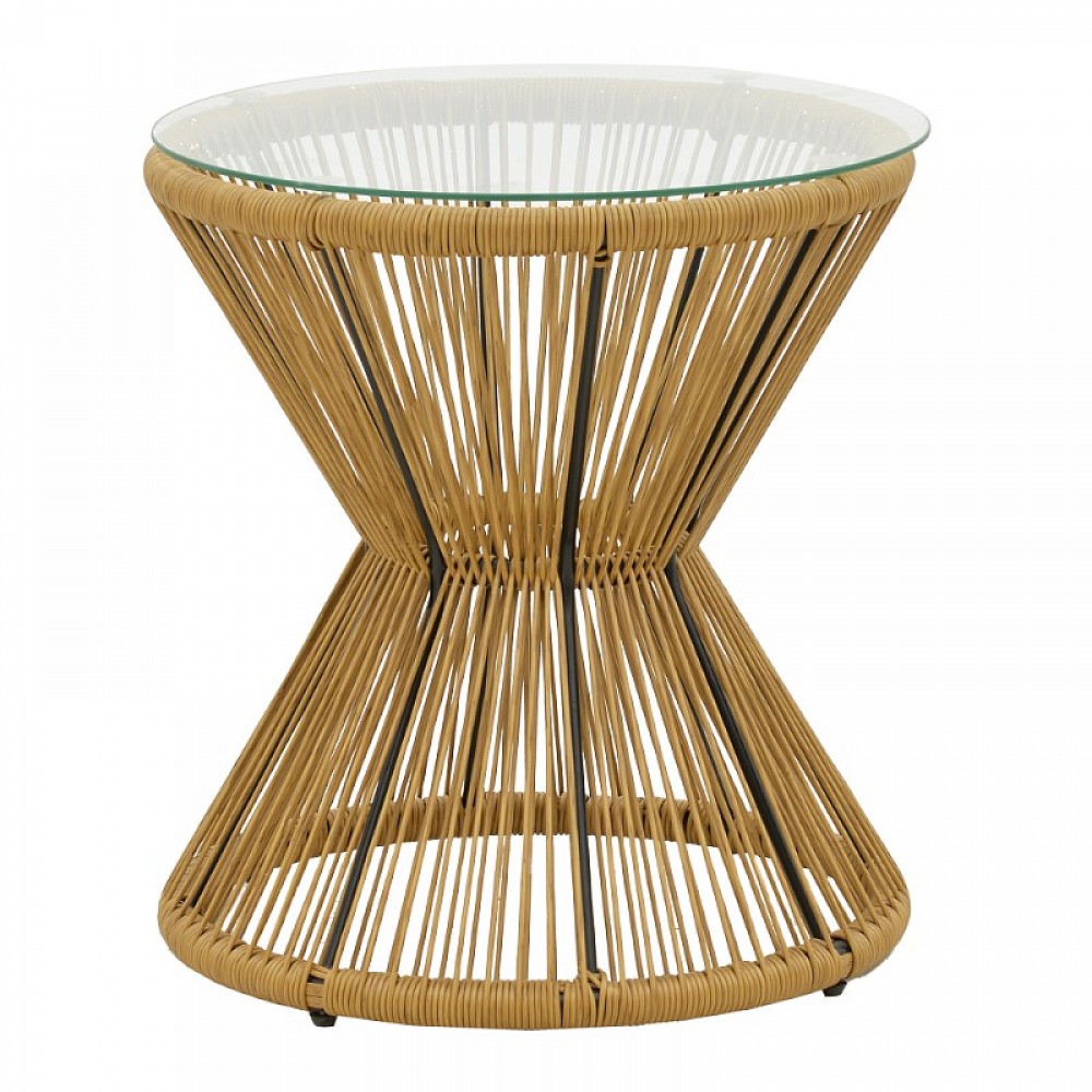 Τραπέζι Mabil pakoworld rattan φυσικό-γυαλί Φ50x55εκ