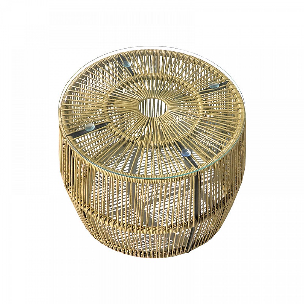 Τραπέζι Adela pakoworld pe wicker-γυαλί σε φυσική απόχρωση Φ47x38εκ