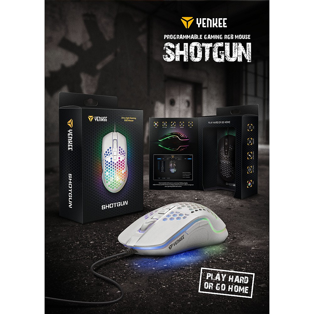 YENKEE YMS 3030WE SHOTGUN Ενσύρματο Ultra Light Ποντίκι Gaming, 6400 DPI με RGB φωτισμό και προγραμματιζόμενα πλήκτρα