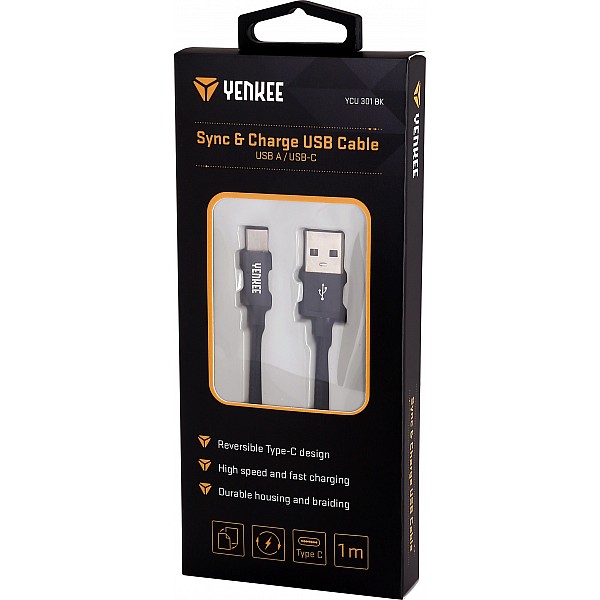 YENKEE YCU 301 BK Καλώδιο Φόρτισης/Δεδομένων USB σε Type C, 1m Μαύρο