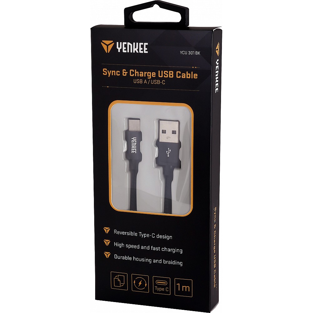 YENKEE YCU 302 BK Καλώδιο Φόρτισης/Δεδομένων USB σε Type C, 2m Μαύρο