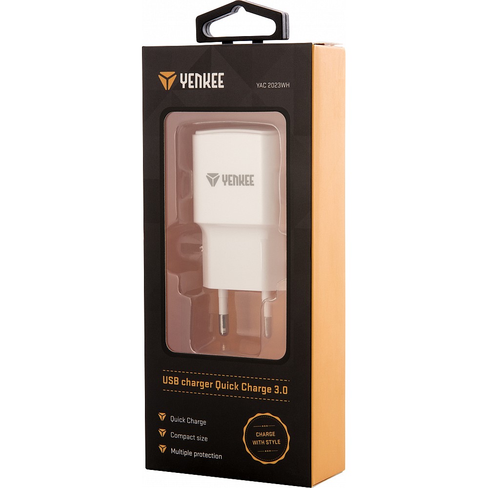 YENKEE YAC 2023WH USB Φορτιστής Κινητού QC3.0, 18W, Λευκός