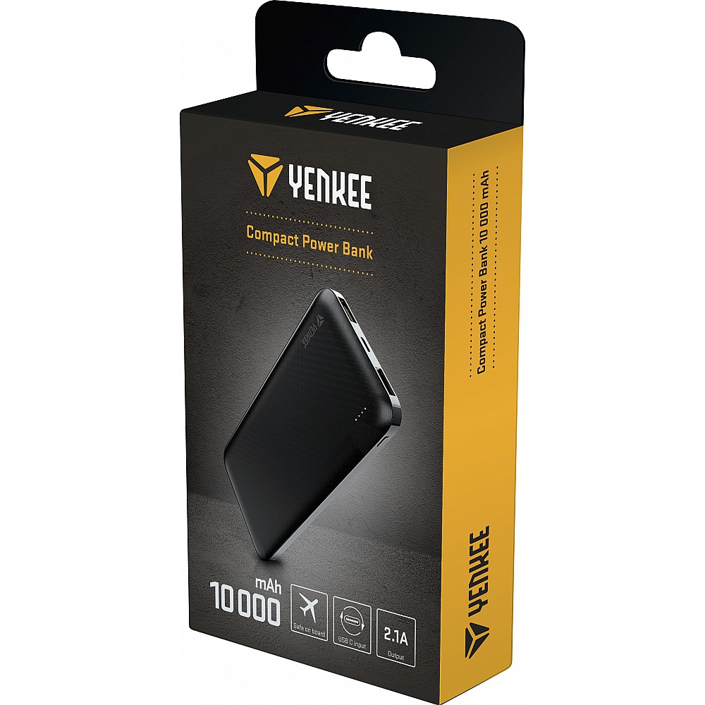 YENKEE YPB 1040 Compact Power Bank 10000mAh με 2 εξόδους USB A, Μαύρο