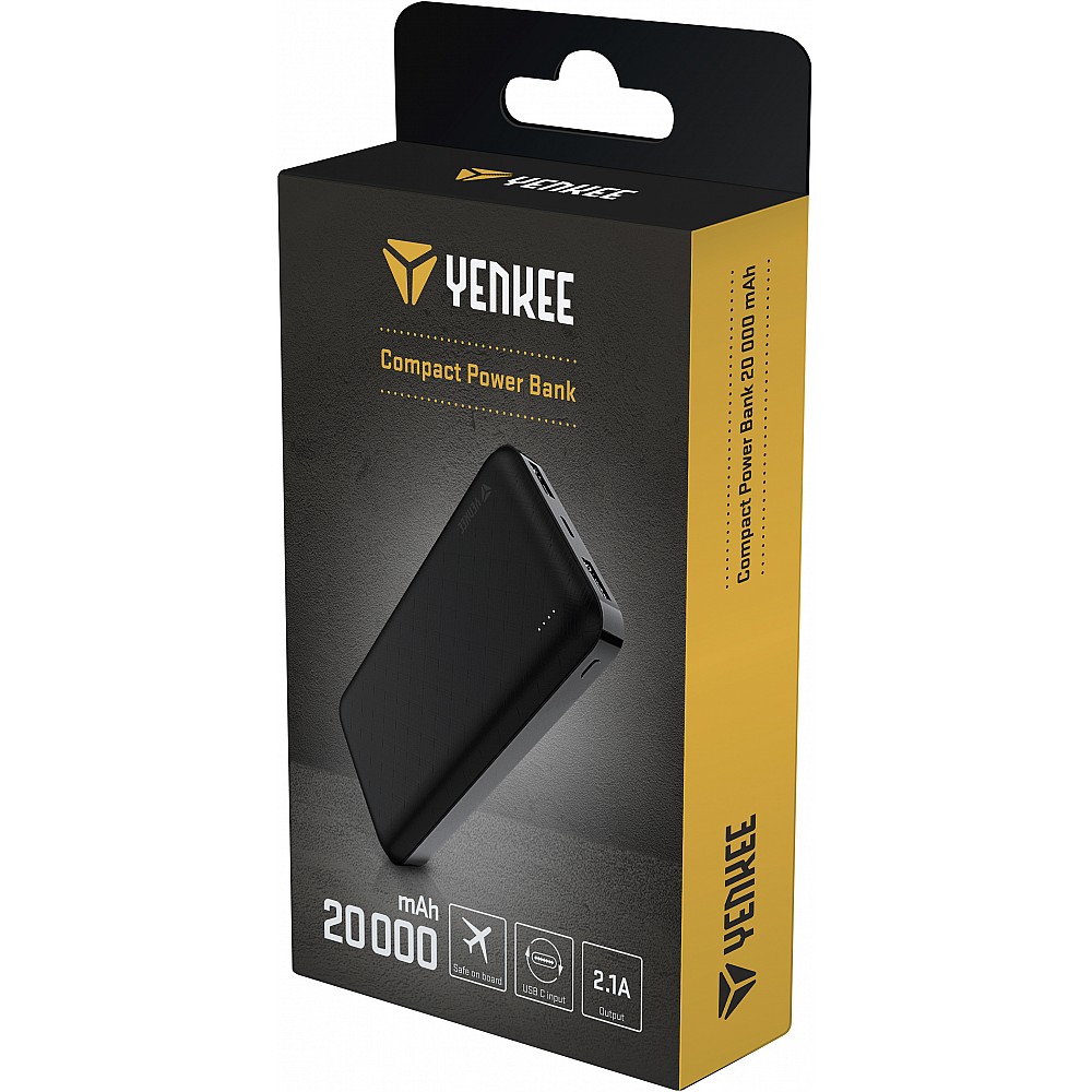 YENKEE YPB 2020 Compact Power Bank 20000mAh με 2 εξόδους USB A, Μαύρο