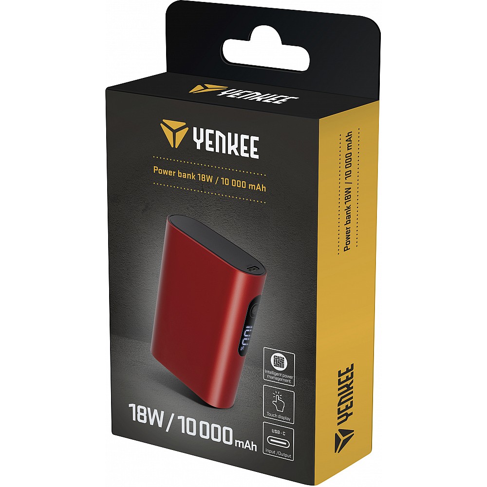 YENKEE YPB 1180 RD Power Bank QC3.0 PD18W / 10000mAh με έξοδο USB A, USB C, Κόκκινο