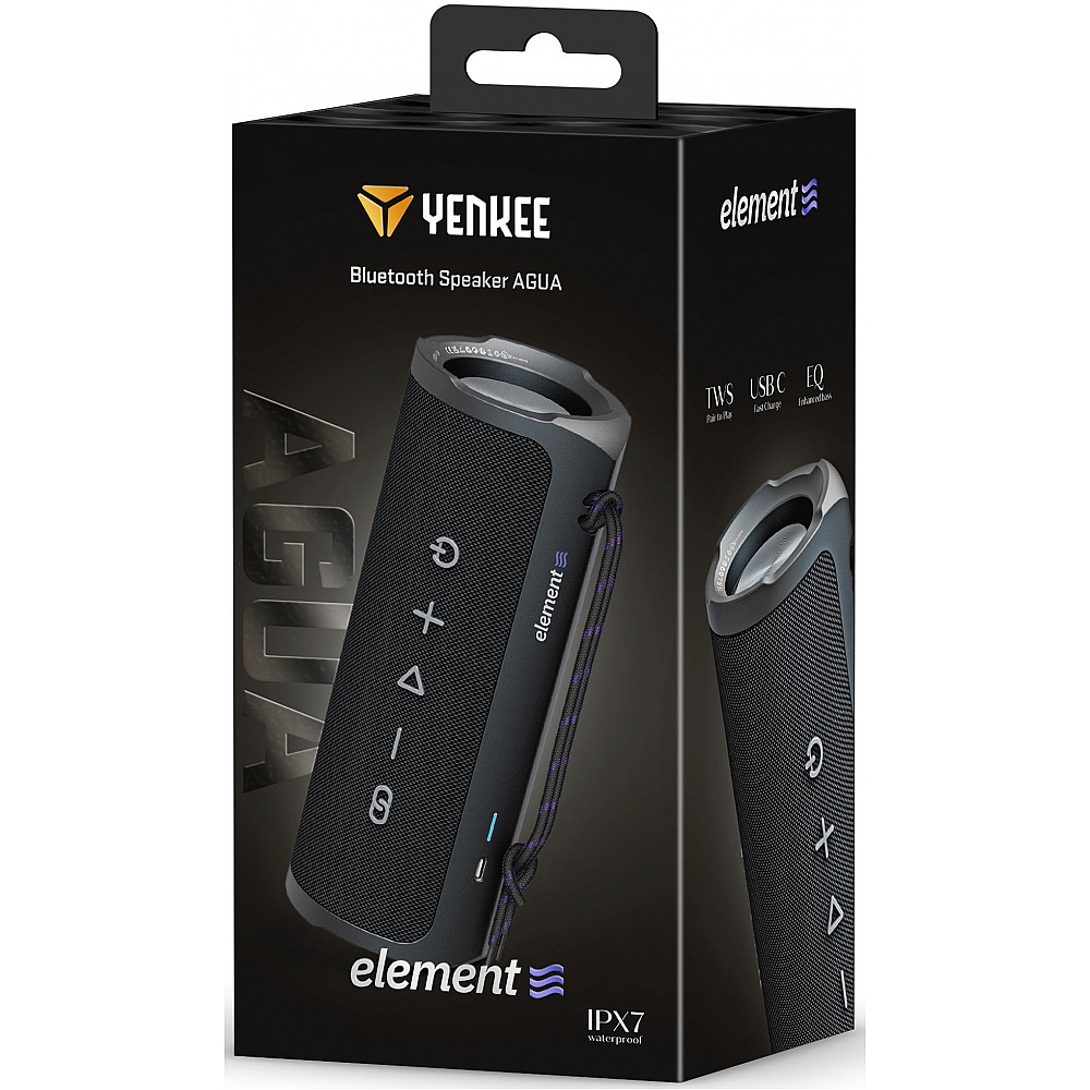 YENKEE YSP 30BK ELEMENT AGUA, Αδιάβροχο Φορητό Ηχείο Bluetooth 5.0 με τεχνολογία TWS, 30W RMS και διάρκεια μπαταρίας έως 12 ώρες, Μαύρο