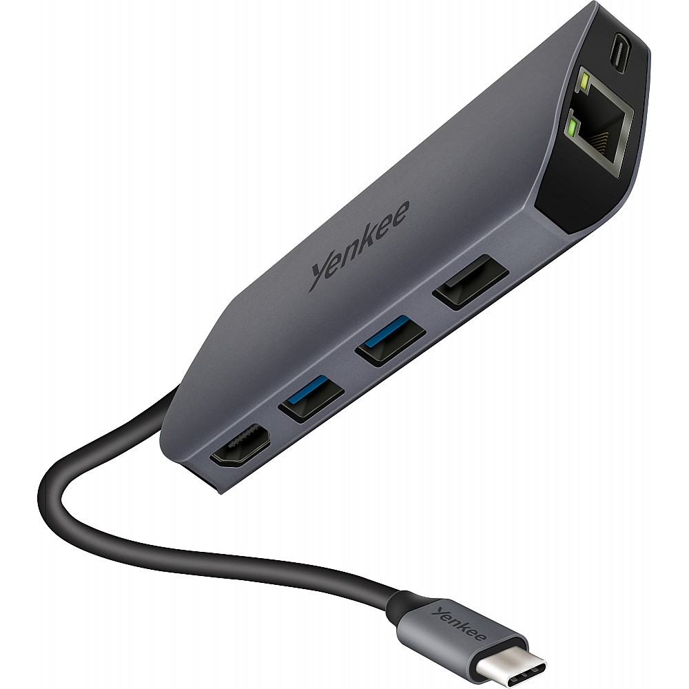 YENKEE YTC 081, 8 σε 1 Multi-port HUB (HDMI/USB/RJ45/mSD/Type-C) με σύνδεση Type-C, Γκρι