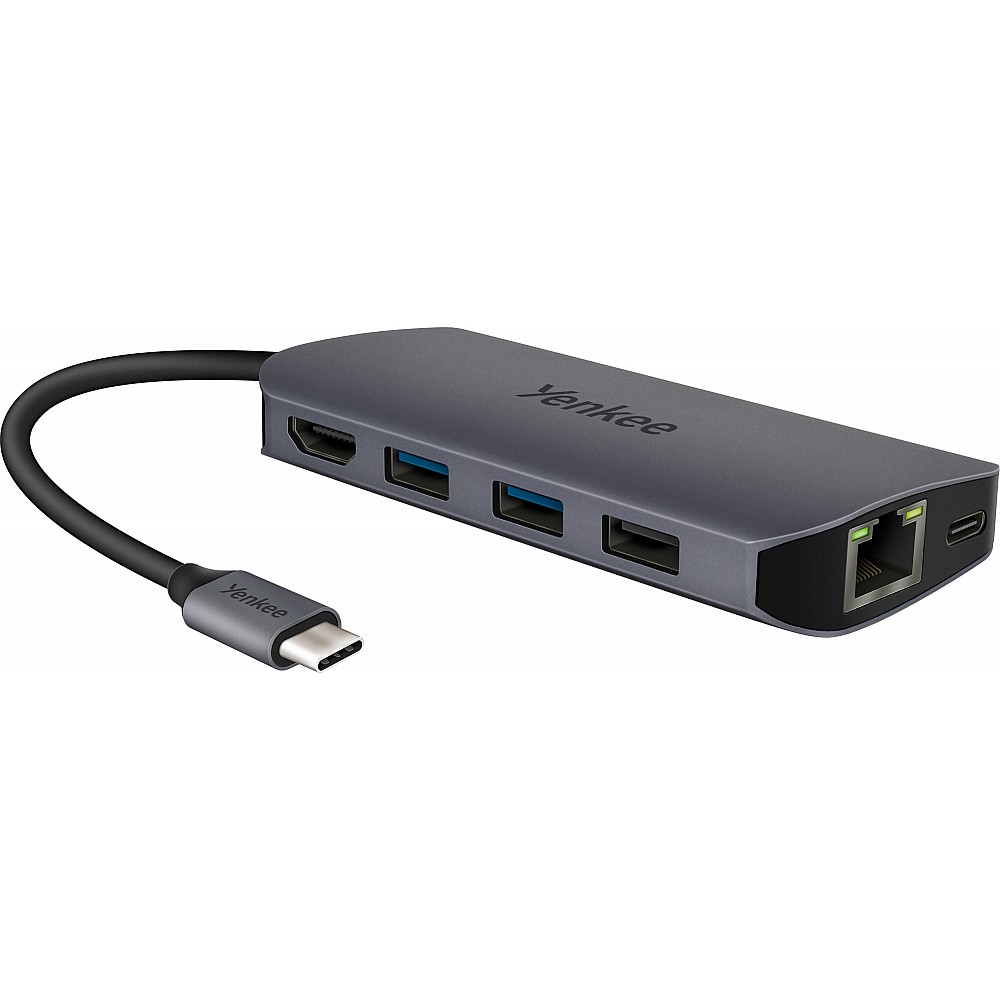 YENKEE YTC 081, 8 σε 1 Multi-port HUB (HDMI/USB/RJ45/mSD/Type-C) με σύνδεση Type-C, Γκρι