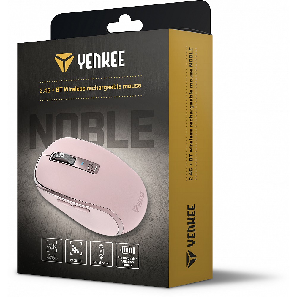 YENKEE YMS 2085PK NOBLE 2.4G + BT Ασύρματο Επαναφορτιζόμενο Ποντίκι, Ροζ