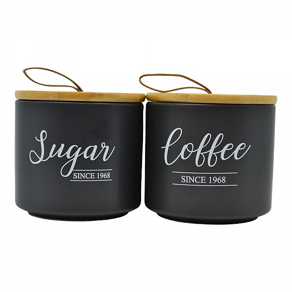 ΣΕΤ 2 ΒΑΖΑ ΚΕΡΑΜΙΚΑ ΜΑΥΡΑ Sugar Coffee ΜΕ ΜΠΑΜΠΟΥ ΚΑΠΑΚΙ 10,4x10,4x10εκ. ANKOR - Ankor 835805