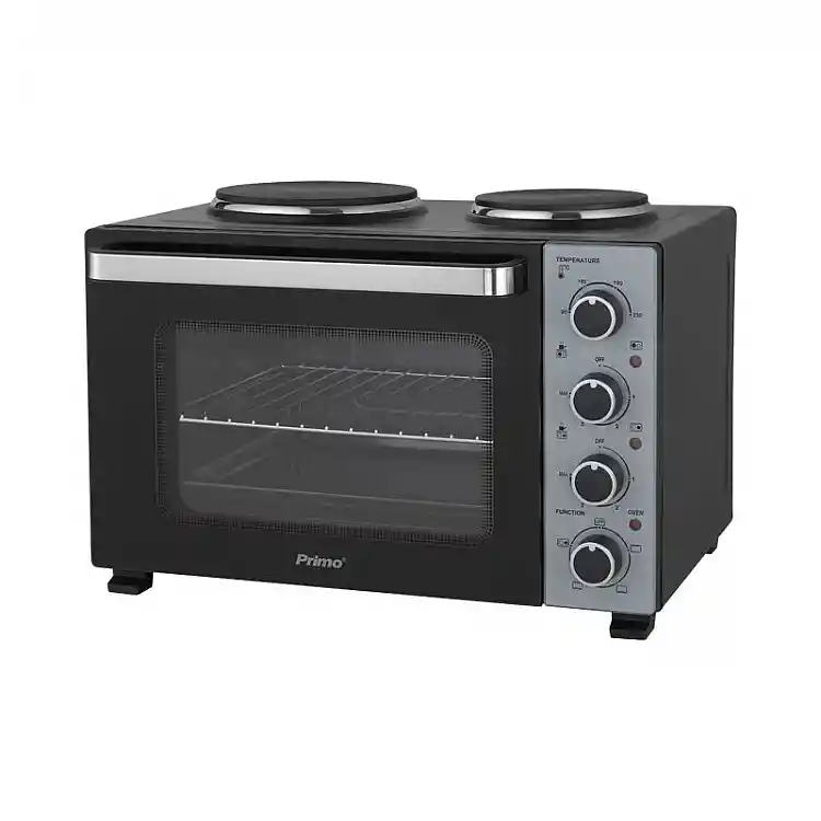 Ηλεκτρικό φουρνάκι με 2 εστίες PREO-40589 PRIMO 35L 3000W Γυάλινη πρόσοψη Μαύρο/Ασημί