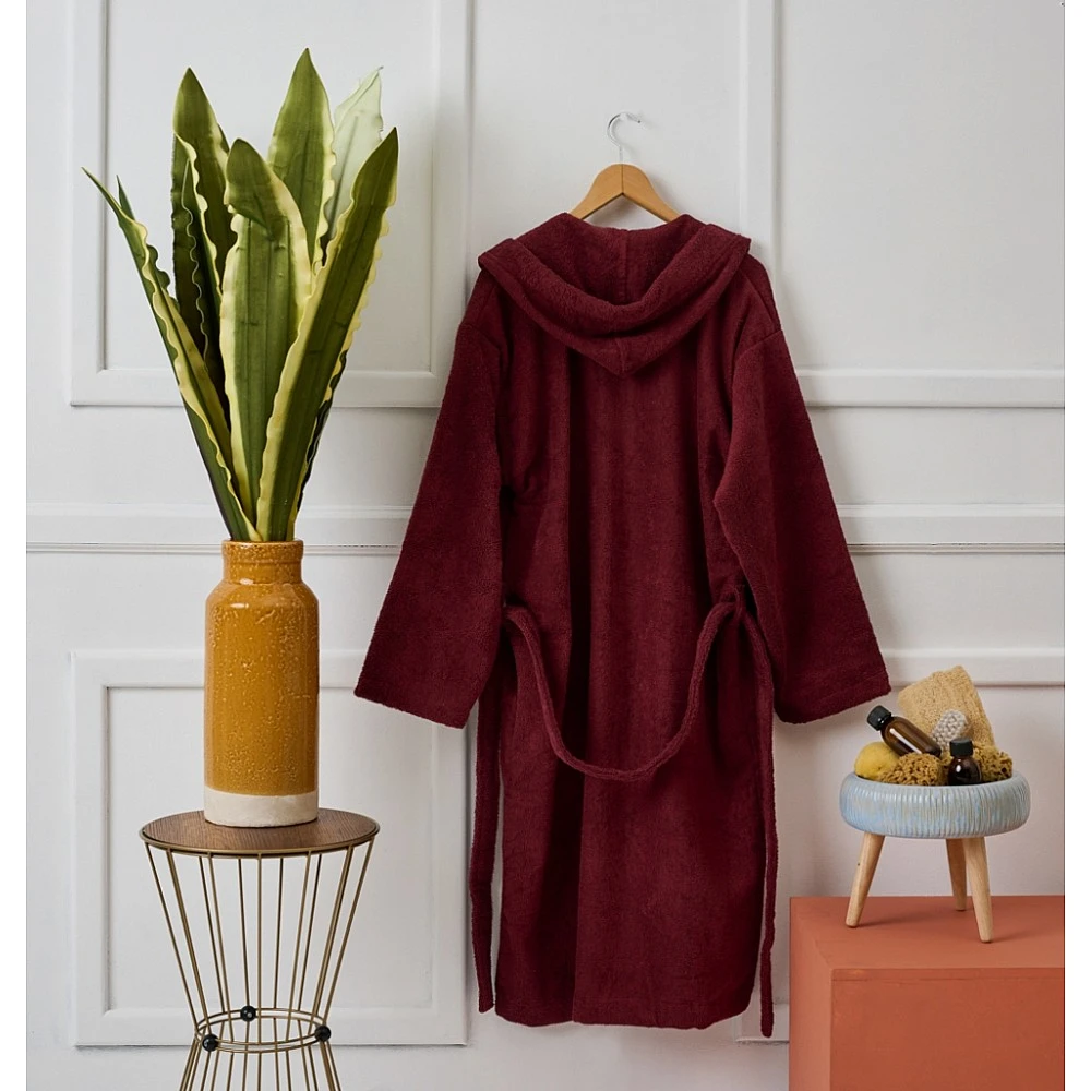 Μπουρνούζι με Κουκούλα Pure Cotton - Burgundy, XX Large