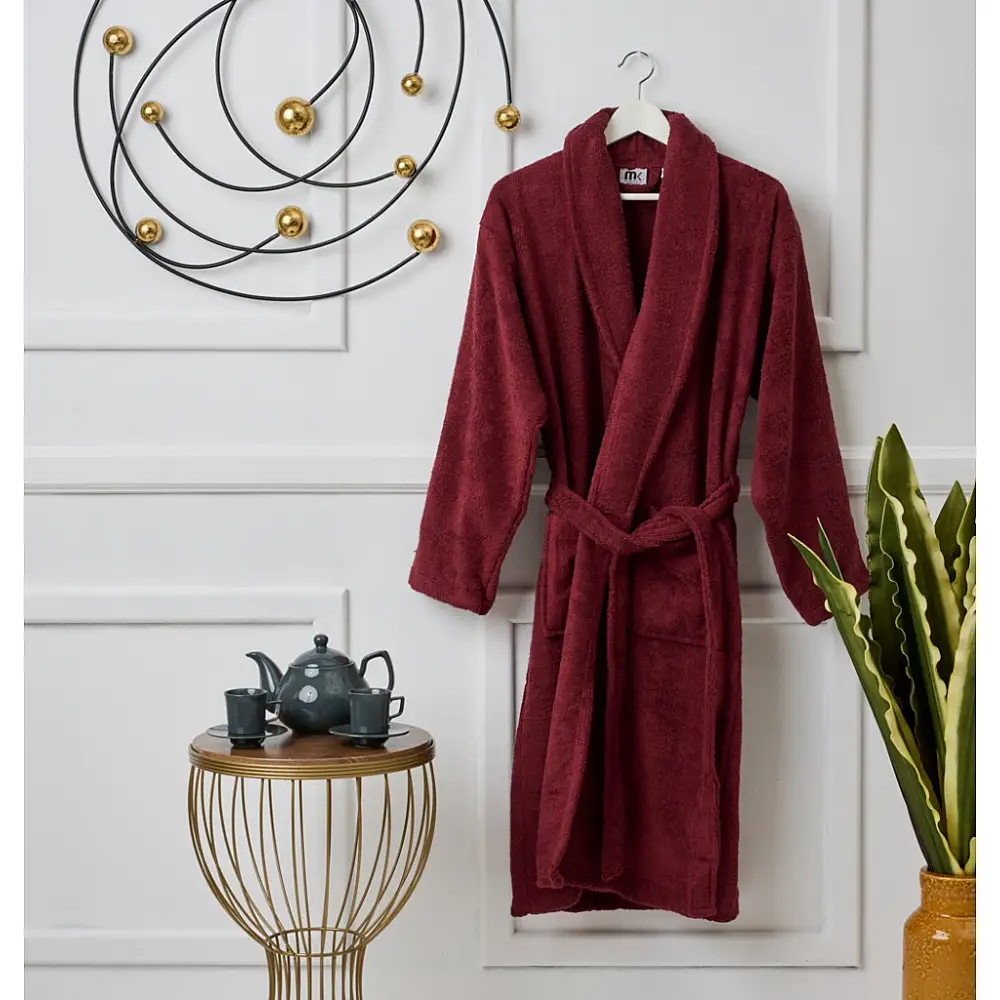 Μπουρνούζι με γιακά Pure Cotton - Burgundy, Extra Large