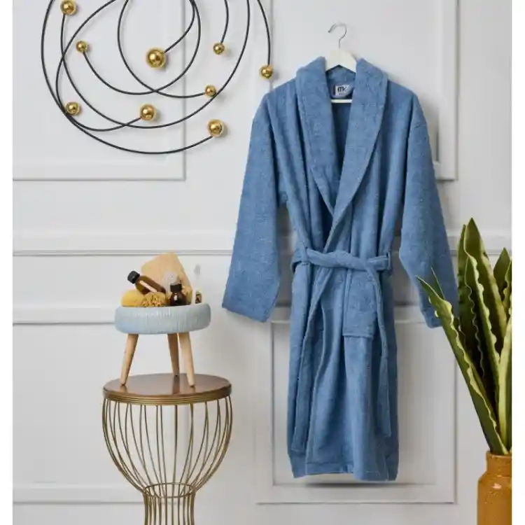 Μπουρνούζι Ενηλίκων “Pure Cotton” Γιακάς Blue