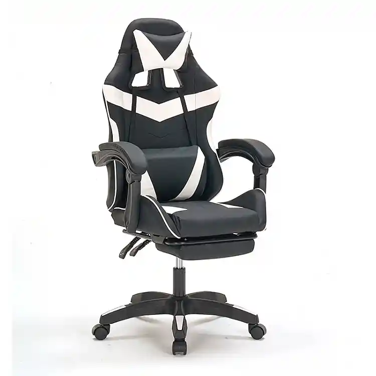 A9937 ΜΑΥΡΟ/ΛΕΥΚΟ PVC ΠΟΛΥΘΡΟΝΑ GAMING/ΜΕ ΥΠΟΠΟΔΙΟ 64X59X43-112/53-125εκ.