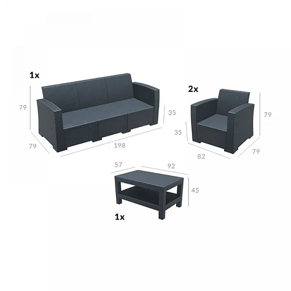 MONACO WHITE ΣΕΤ 3ΘΕΣΙΟΥ ΚΑΝΑΠΕ ΜΕ ΜΑΞ. ΠΟΛ/ΝΙΟΥ