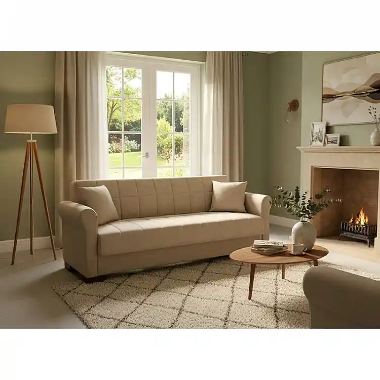 VAVEL LIGHT BROWN ΥΦΑΣΜΑ 3ΘΕΣΙΟΣ ΚΑΝΑΠΕΣ/ΚΡΕΒΑΤΙ ΜΕ ΑΠΟΘ.ΧΩΡΟ 216X85X80εκ.