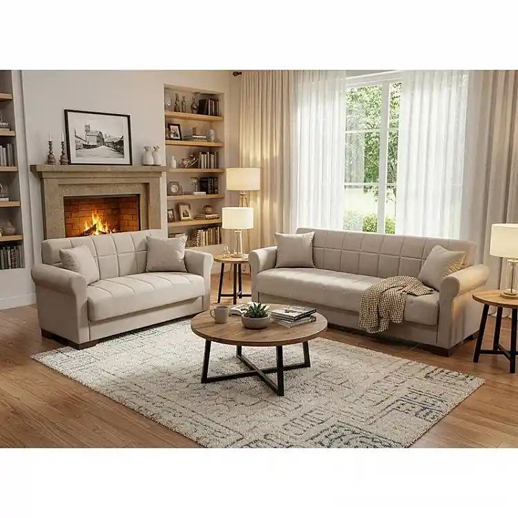 VAVEL LIGHT BROWN ΥΦΑΣΜΑ 3ΘΕΣΙΟΣ ΚΑΝΑΠΕΣ/ΚΡΕΒΑΤΙ ΜΕ ΑΠΟΘ.ΧΩΡΟ 216X85X80εκ.