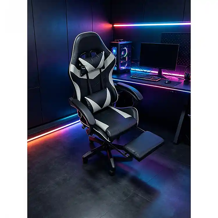 A9937 ΜΑΥΡΟ/ΓΚΡΙ PVC ΠΟΛΥΘΡΟΝΑ GAMING/ΜΕ ΥΠΟΠΟΔΙΟ 64X59X43-112/53-125εκ.