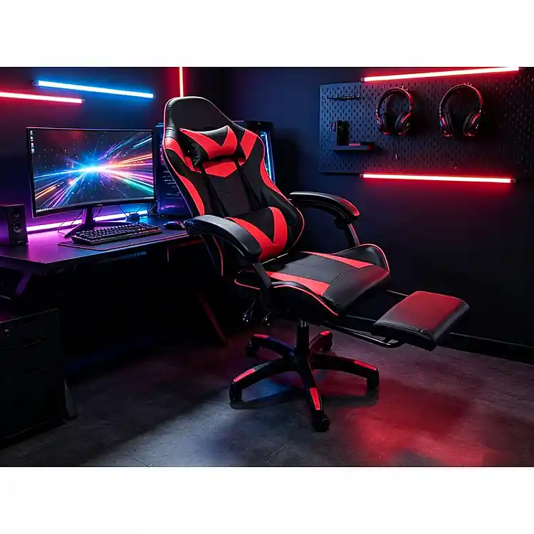 A9937 ΜΑΥΡΟ/ΚΟΚΚΙΝΟ PVC ΠΟΛΥΘΡΟΝΑ GAMING/ΜΕ ΥΠΟΠΟΔΙΟ 64X59X43-112/53-125εκ.