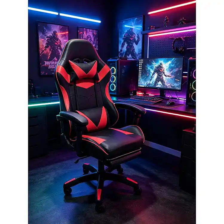 A9937 ΜΑΥΡΟ/ΚΟΚΚΙΝΟ PVC ΠΟΛΥΘΡΟΝΑ GAMING/ΜΕ ΥΠΟΠΟΔΙΟ 64X59X43-112/53-125εκ.