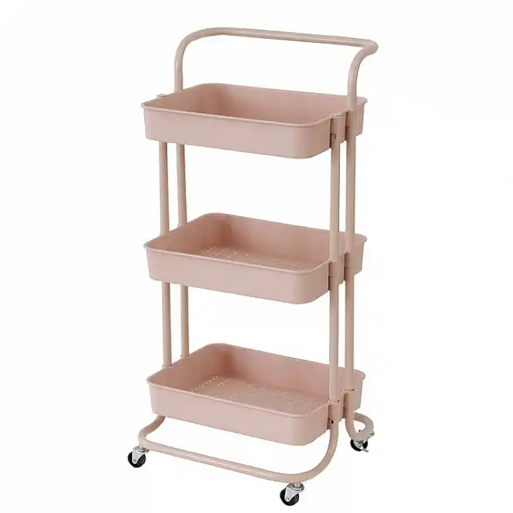 ΜΑΝΑΒΗΣ ΤΡΟΛΕΪ ΜΕΤΑΛΛΙΚΟΣ ΜΕ ΧΕΙΡΟΛΑΒΗ DUSTY PINK 43x36x86 εκ. - Ankor 815470