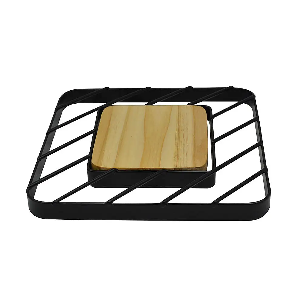 ΣΟΥΠΛΑ ΜΕΤΑΛΛΙΚΟ ΜΑΥΡΟ ΜΕ ΞΥΛΟ 18x18x1,5εκ. - Ankor 819638