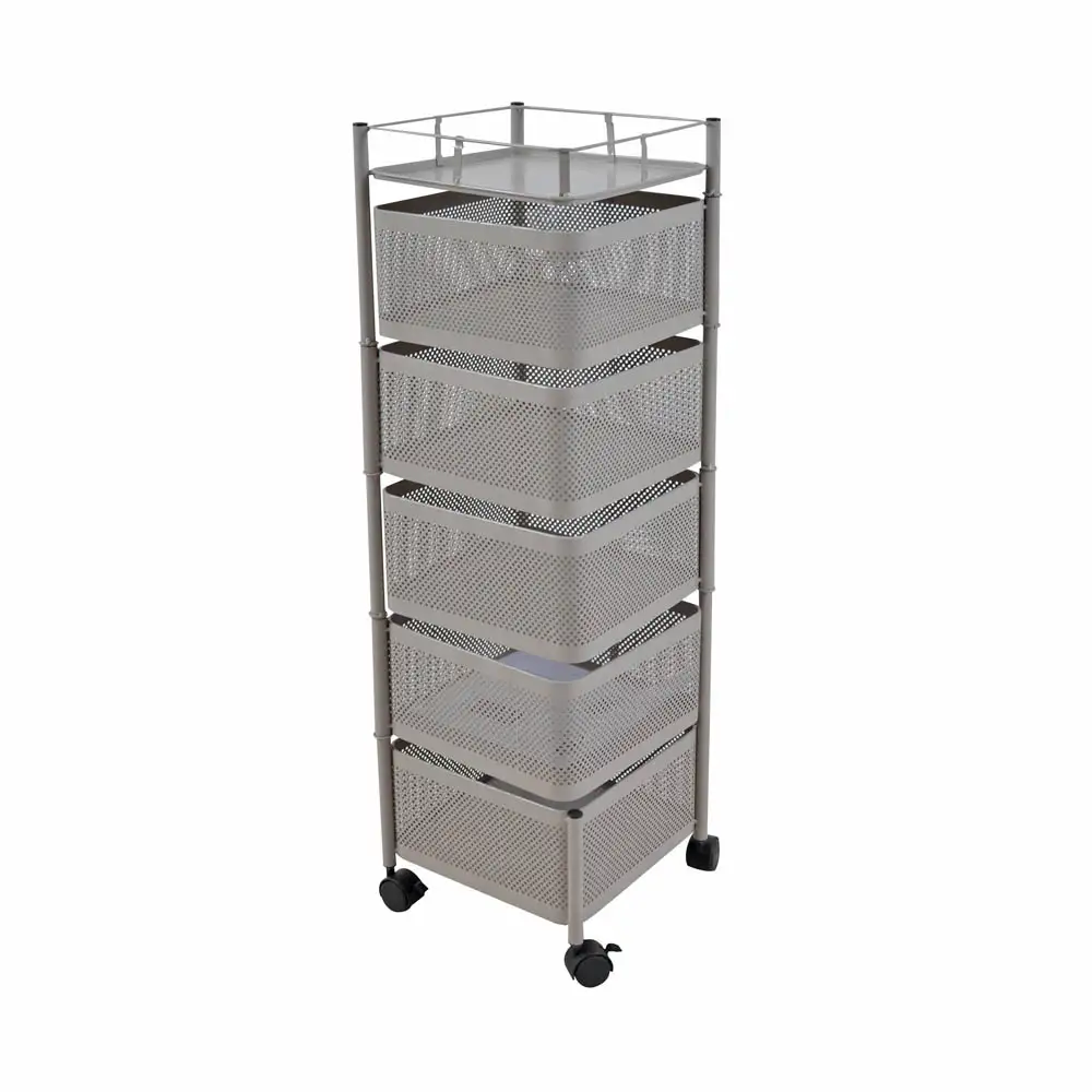 ΤΡΟΛΕΪ ΑΠΟΘΗΚΕΥΣΗΣ ΜΕ 5 ΚΑΛΑΘΙΑ ΜΕΤΑΛΛΙΚΟ ΓΚΡΙ-ΜΠΕΖ  ΜΑΤ 28x28x91εκ.  - Ankor 824175