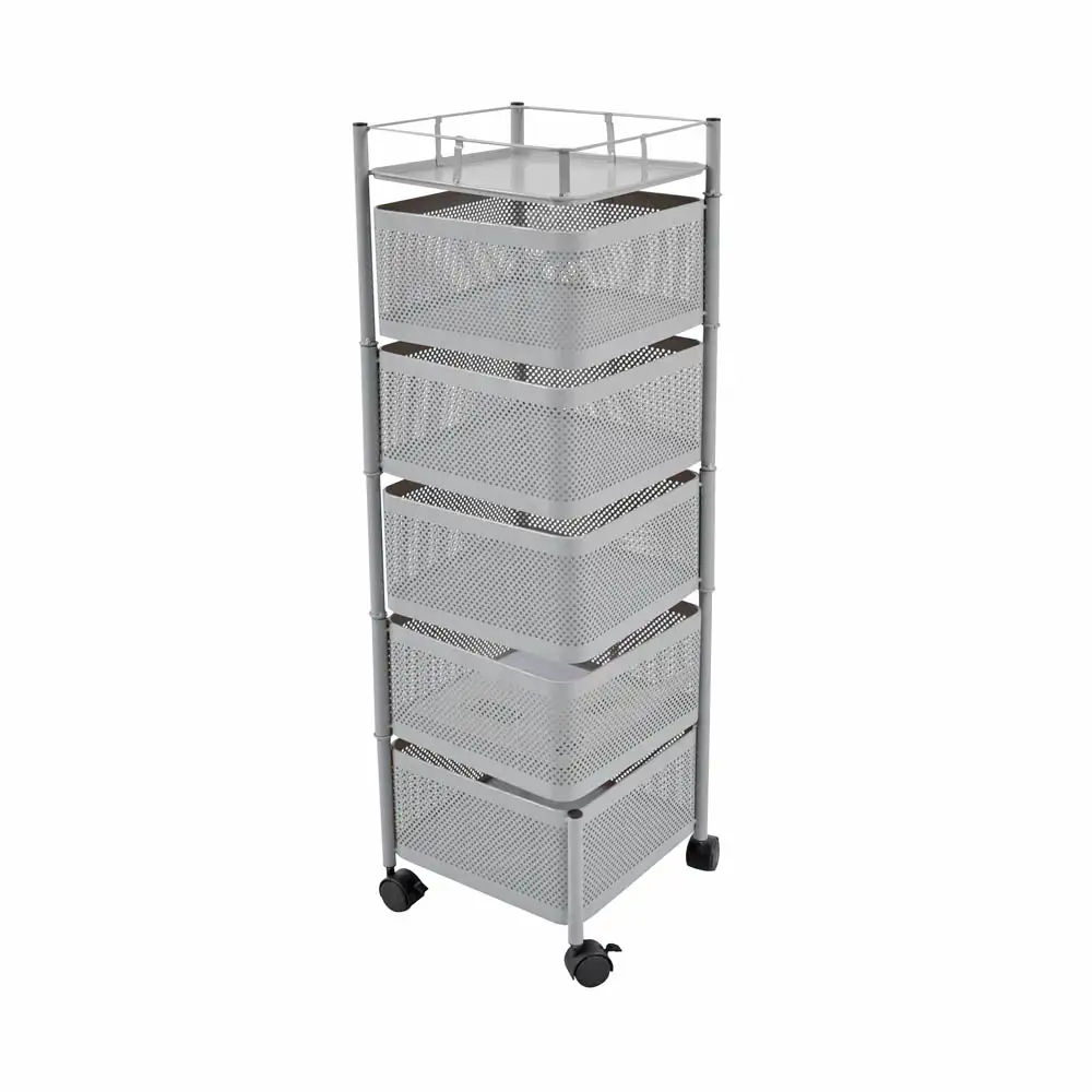 ΤΡΟΛΕΪ ΑΠΟΘΗΚΕΥΣΗΣ ΜΕ 5 ΚΑΛΑΘΙΑ ΜΕΤΑΛΛΙΚΟ ΓΚΡΙ 28x28x91εκ.  - Ankor 830381