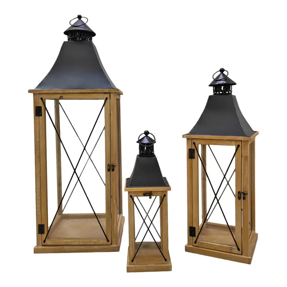 ΦΑΝΑΡΙΑ ΞΥΛΙΝΑ ΣΕΤ ΤΩΝ 3 ΤΕΜΑΧΙΩΝ ΜΕ ΜΑΥΡΗ ΜΕΤΑΛΛΙΚΗ ΟΡΟΦΗ  - Ankor 831746