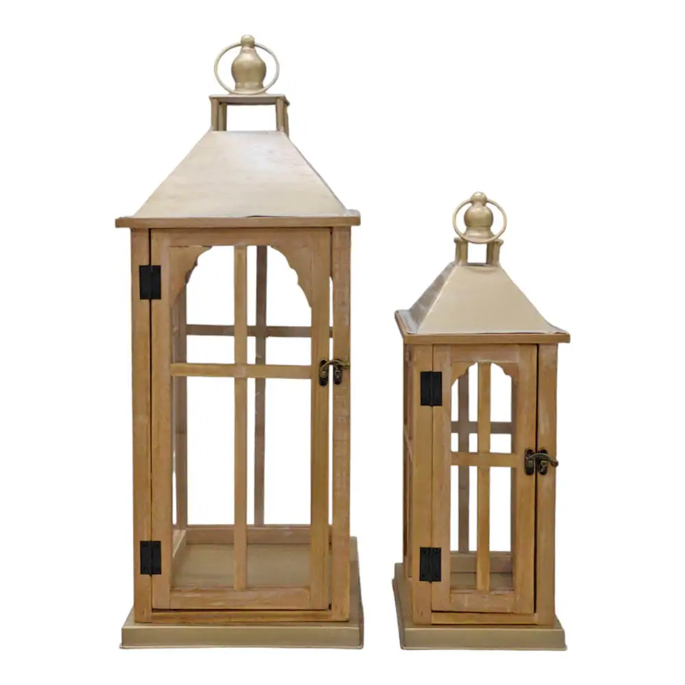 ΦΑΝΑΡΙΑ ΞΥΛΙΝΑ ΣΕΤ ΤΩΝ 2 ΤΕΜΑΧΙΩΝ ΜΕ ΧΡΥΣΗ ΜΕΤΑΛΛΙΚΗ ΟΡΟΦΗ  - Ankor 831784