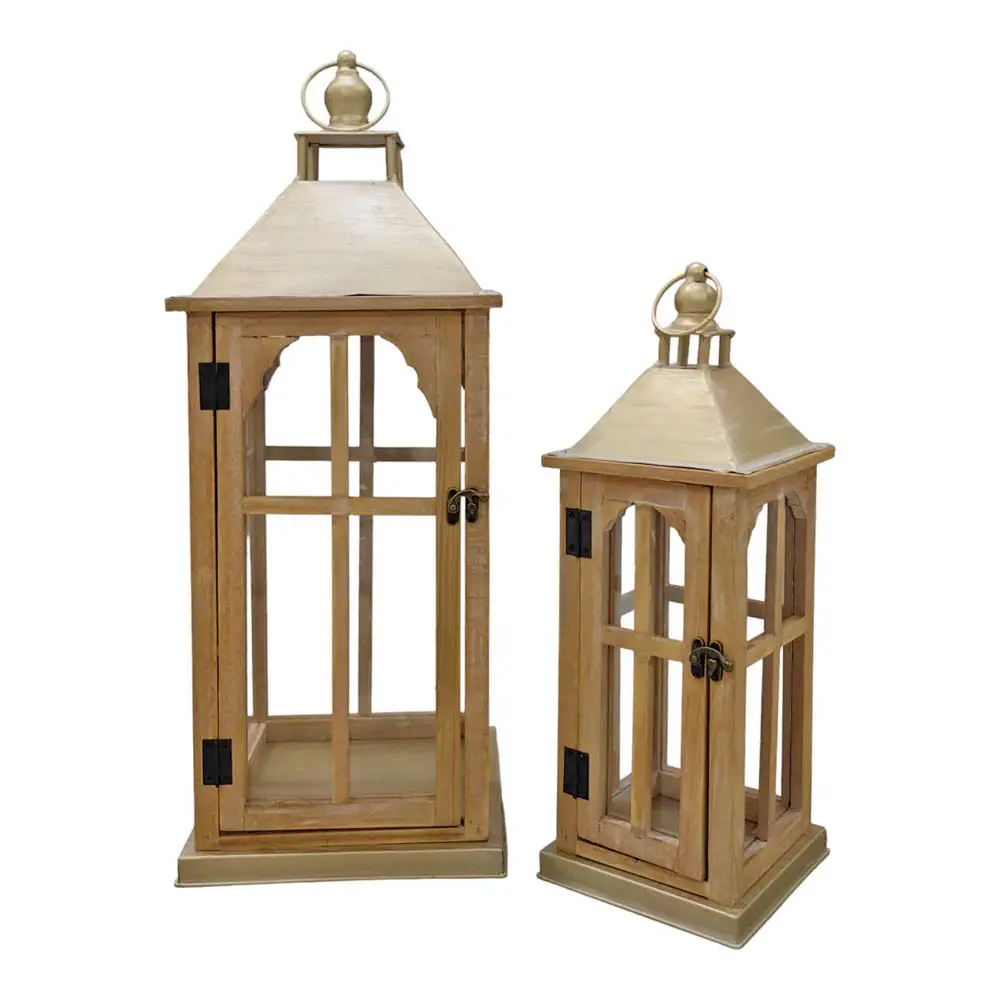 ΦΑΝΑΡΙΑ ΞΥΛΙΝΑ ΣΕΤ ΤΩΝ 2 ΤΕΜΑΧΙΩΝ ΜΕ ΧΡΥΣΗ ΜΕΤΑΛΛΙΚΗ ΟΡΟΦΗ  - Ankor 831784