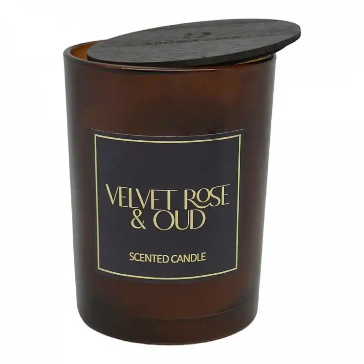 ΑΡΩΜΑΤΙΚΟ ΚΕΡΙ VELVET ROSE & OUD  ΣΕ ΓΥΑΛΙΝΟ ΔΟΧΕΙΟ ΜΕ ΚΑΠΑΚΙ 8x8x10,5εκ.  - Ankor 833160