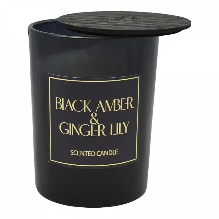 ΑΡΩΜΑΤΙΚΟ ΚΕΡΙ BLACK AMBER & GINGER LILY ΣΕ ΓΥΑΛΙΝΟ ΔΟΧΕΙΟ ΜΕ ΚΑΠΑΚΙ 8x8x10,5εκ.  - Ankor 833177