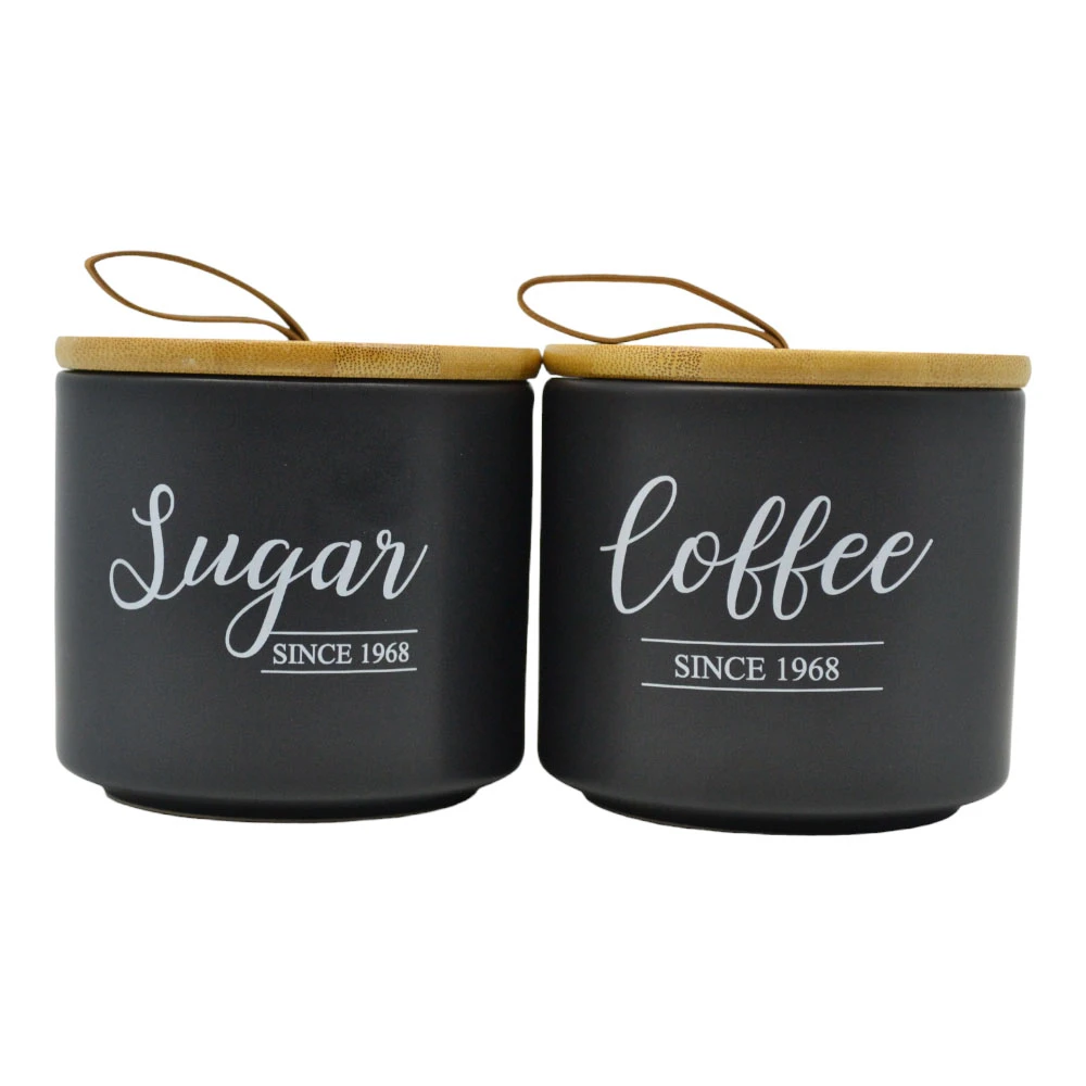 ΣΕΤ 2 ΒΑΖΑ ΚΕΡΑΜΙΚΑ ΜΑΥΡΑ Sugar Coffee ΜΕ ΜΠΑΜΠΟΥ ΚΑΠΑΚΙ 10,4x10,4x10εκ.  - Ankor 835805