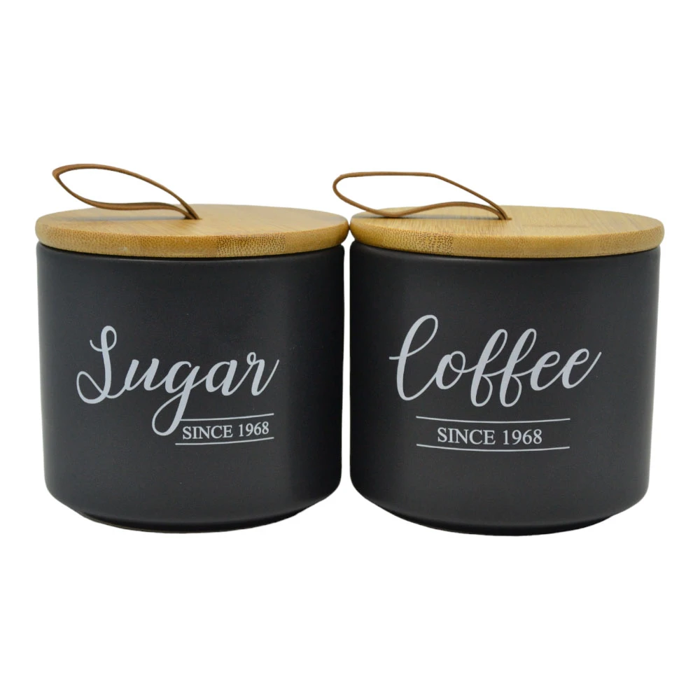 ΣΕΤ 2 ΒΑΖΑ ΚΕΡΑΜΙΚΑ ΜΑΥΡΑ Sugar Coffee ΜΕ ΜΠΑΜΠΟΥ ΚΑΠΑΚΙ 10,4x10,4x10εκ.  - Ankor 835805