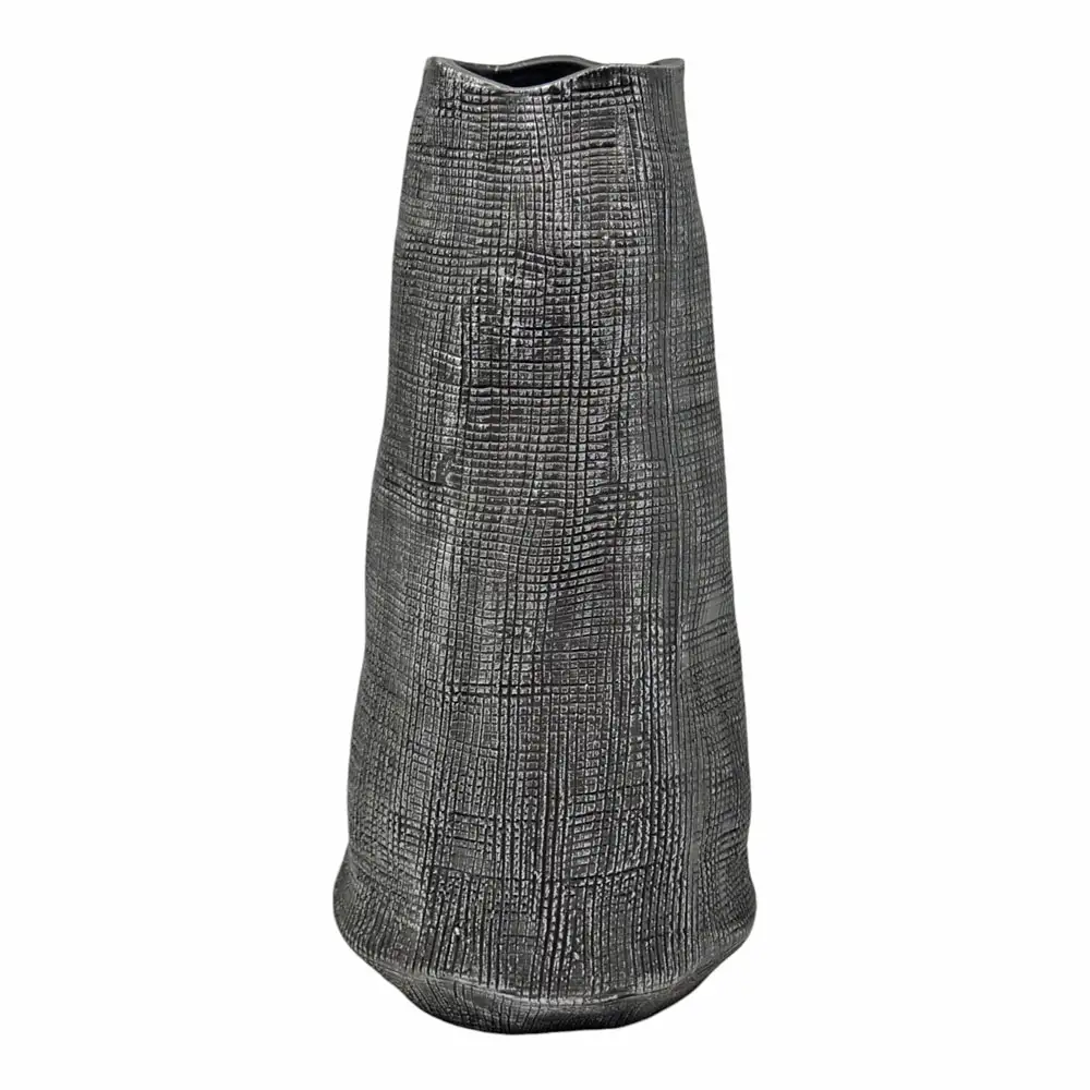 ΒΑΖΟ ΚΕΡΑΜΙΚΟ ΜΕ ΑΝΑΓΛΥΦΗ ΥΦΗ ΣΕ ΑΝΘΡΑΚΙ ΚΑΙ ΑΣΗΜΙ ΧΡΩΜΑ 13,6x13,6x28,3εκ.  - Ankor 840267