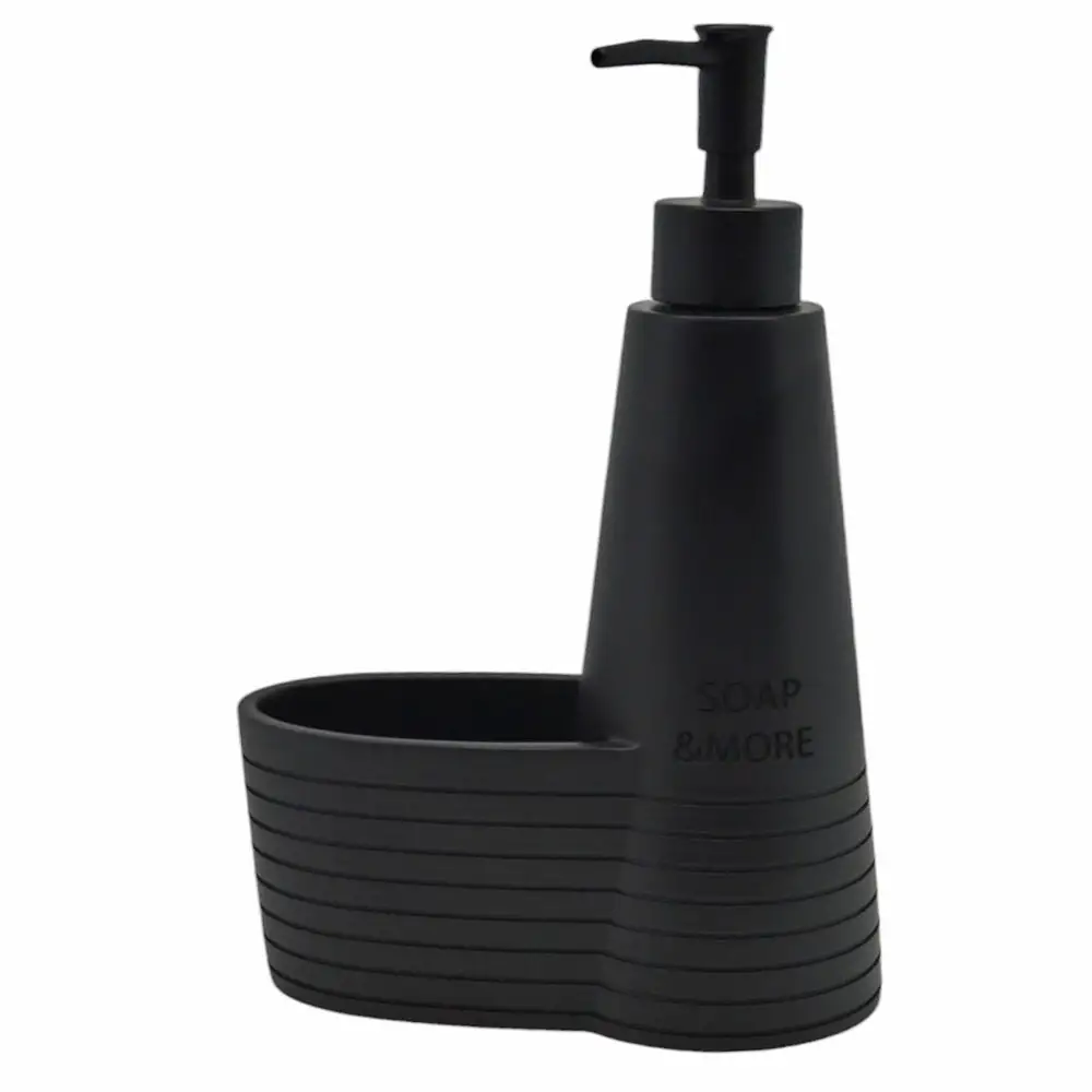DISPENSER ΚΟΥΖΙΝΑΣ ΠΟΛΥΕΣΤΕΡΙΚΟ ΜΕ ΘΗΚΗ ΓΙΑ ΣΦΟΥΓΓΑΡΙ  ΜΑΥΡΟ SOAP AND MORE 14,7x8x22εκ. - Ankor 841769