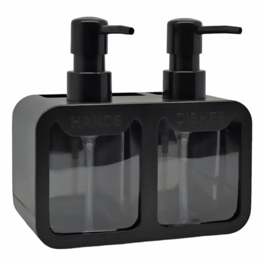 DISPENSER ΚΟΥΖΙΝΑΣ ΠΛΑΣΤΙΚΟ ΔΙΠΛΟ ΜΑΥΡΟ ΜΕ ΘΗΚΕΣ HANDS AND DISHES 17x9,3x16,7εκ. - Ankor 842162